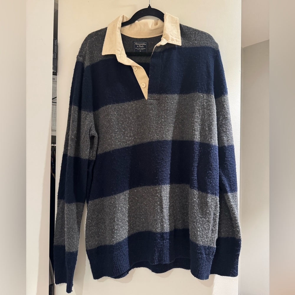 Abercrombie & Fitch Blue Gray stripe Vintage Rugby Shirt (wool blend)